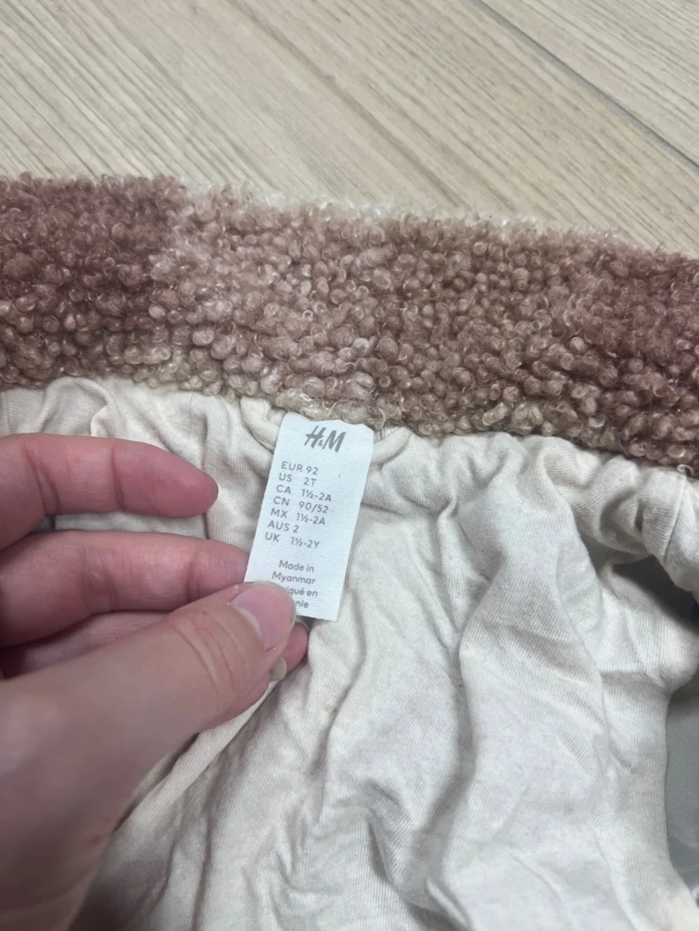 H&M Cream & Brown Plush Teddy Pea Coat for Kids - Picture 4 of 5